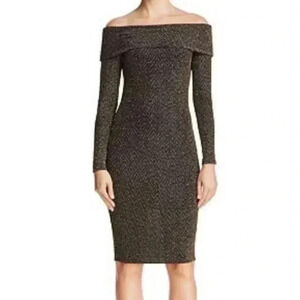 Aqua black and gold Shimmer off the shoulder dress. Brand new with tags. Size xs